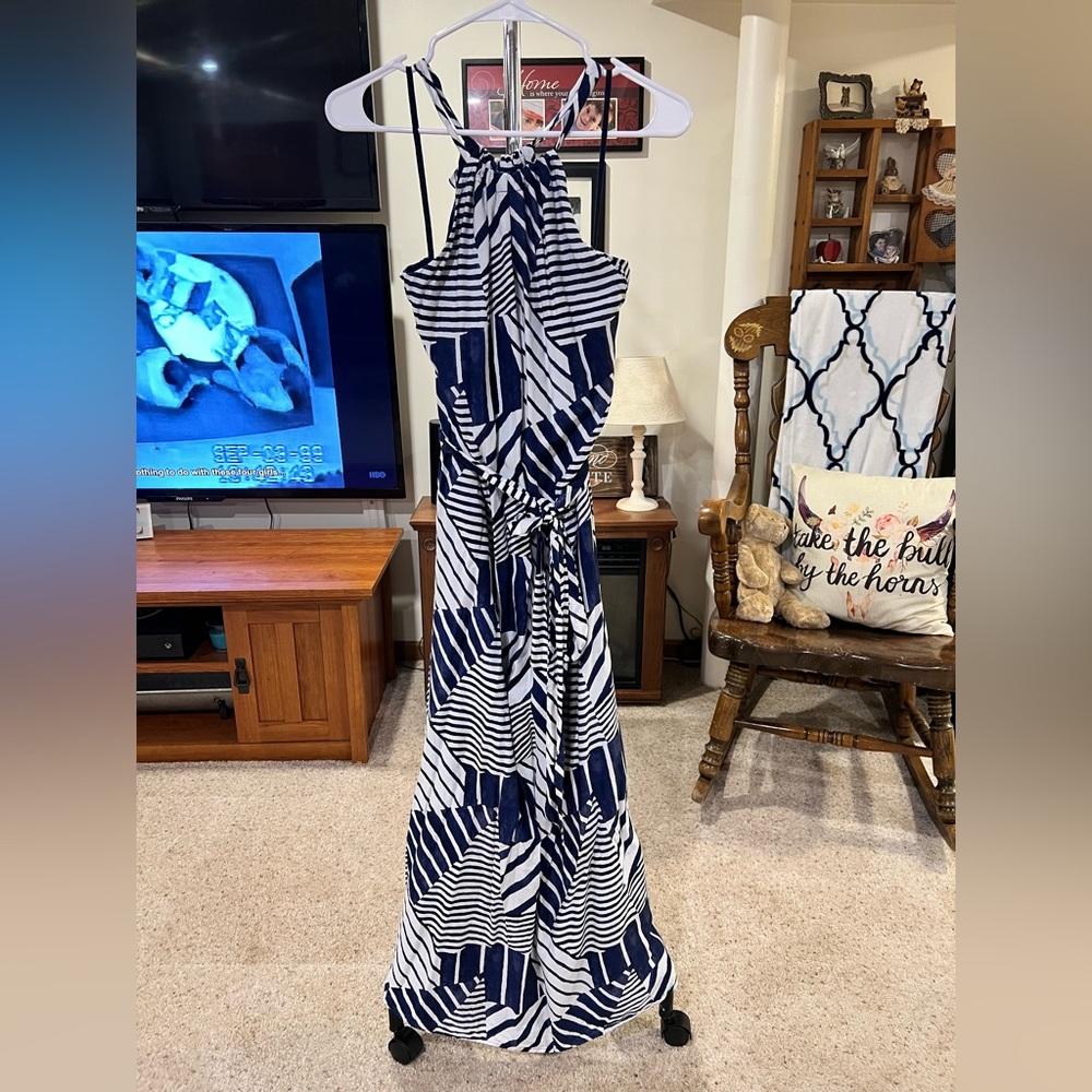 Vineyard Vines Navy and White Halter Maxi Dress